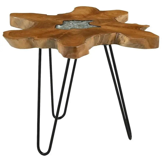 Table Basse Organique - Teck Massif et Résine, 60 à 70 × 45 cm