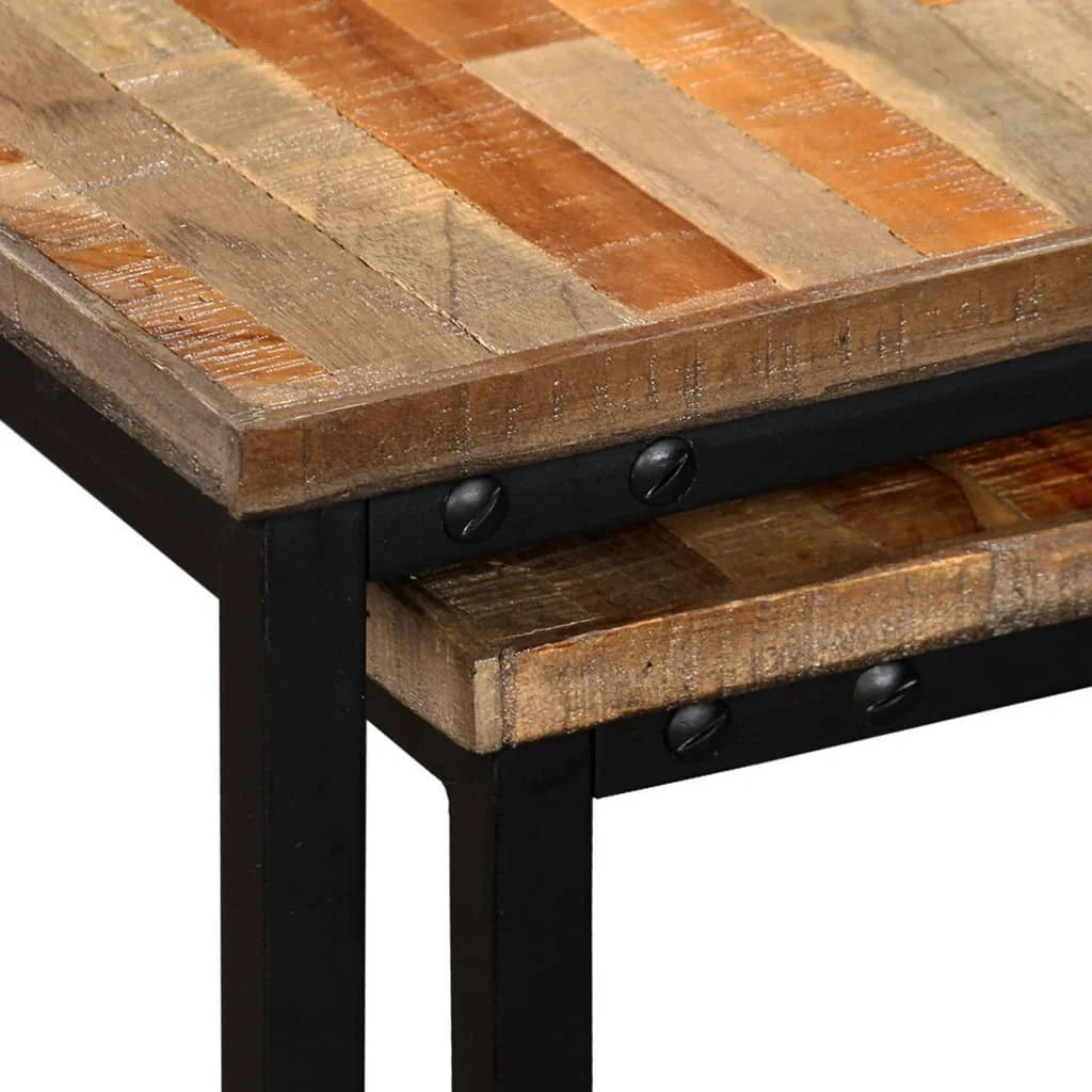 Tables Basses Gigognes - Teck Massif Recyclé, Lot de 2, 75 × 75 × 39 cm