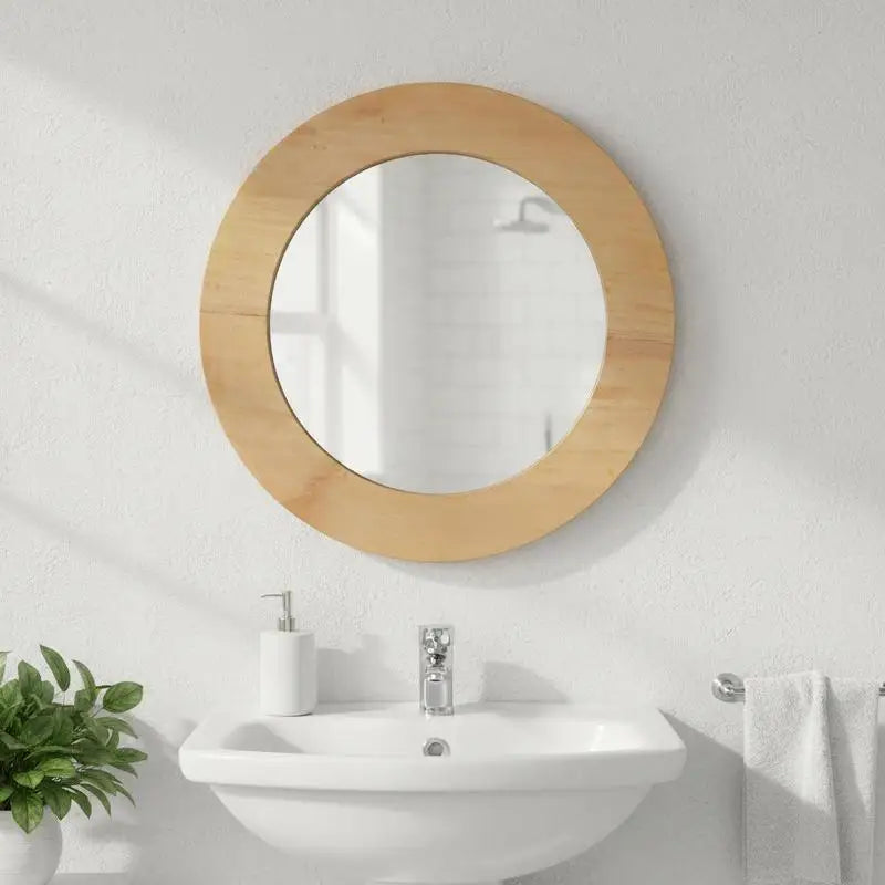 Miroir Mural Rond - Cadre Teck Massif, Ø 40 ou 60 cm (Clairière)