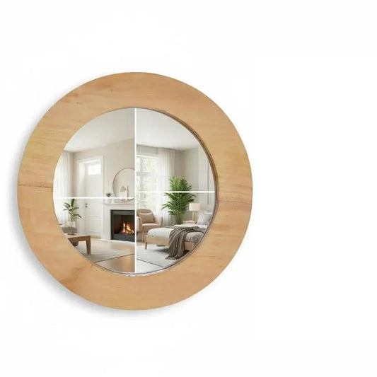 Miroir rond cadre en teck