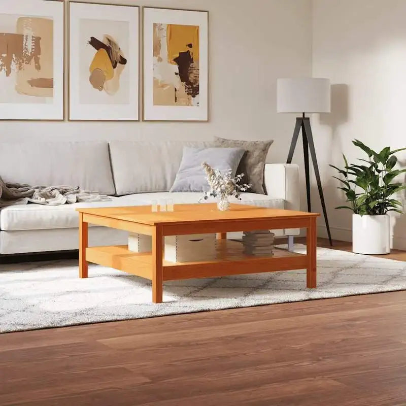 Table Basse Carrée - Pin Massif Ciré, 100 × 100 × 40 cm