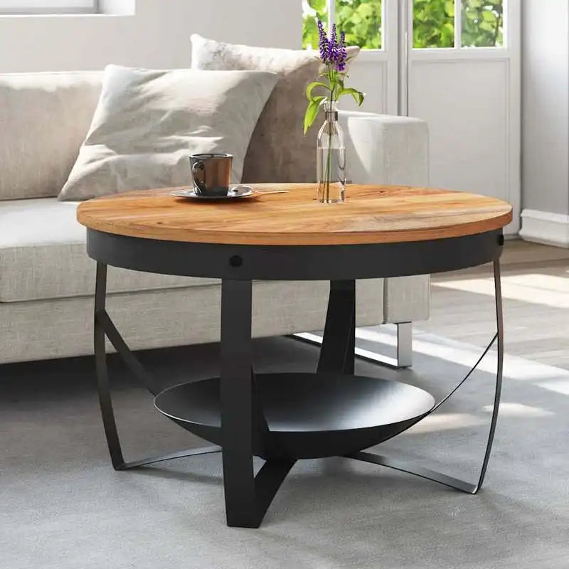 Table Basse Ronde - Plateau Acacia Massif, Ø 68 × 43 cm (Cerne)