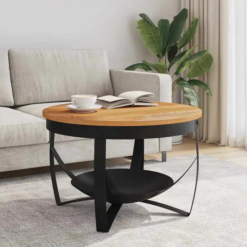 Table Basse Ronde - Plateau Acacia Massif, Ø 68 × 43 cm (Cerne)