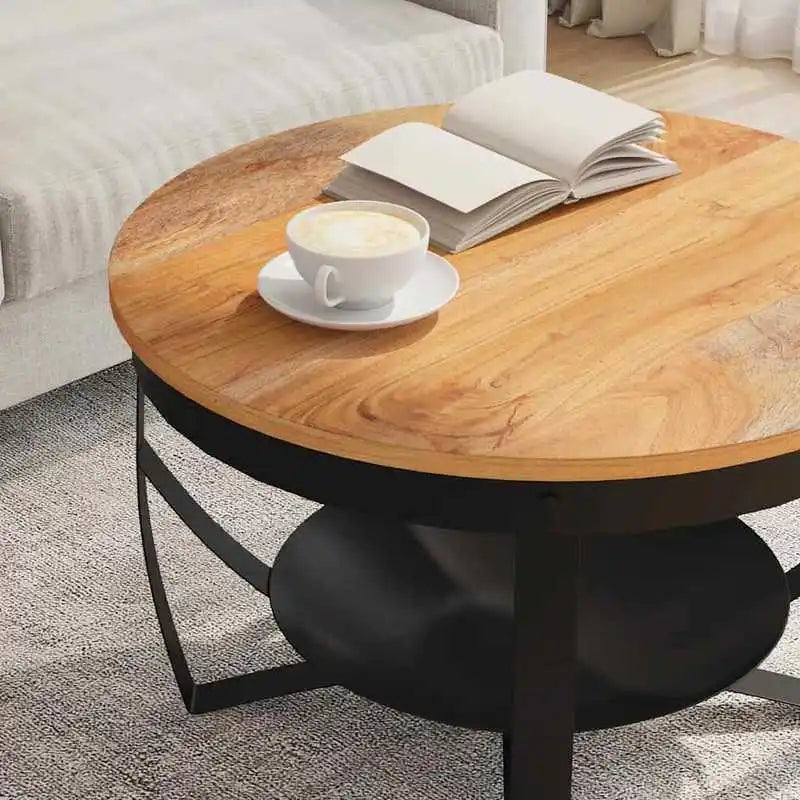 Table Basse Ronde - Plateau Acacia Massif, Ø 68 × 43 cm (Cerne)