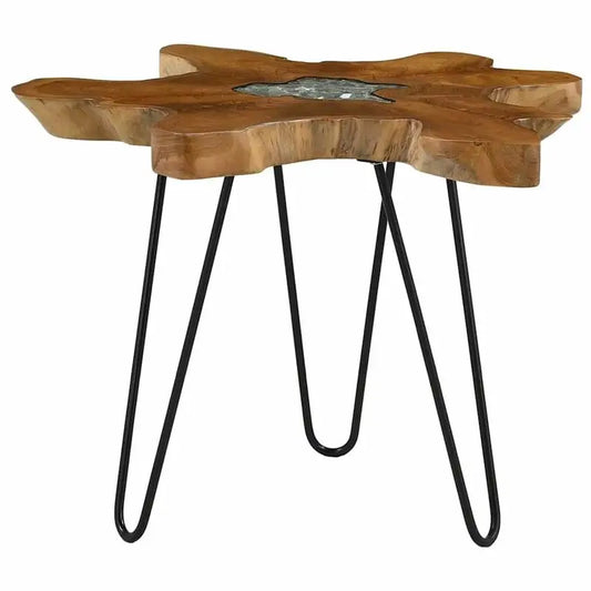 Table Basse Organique - Teck Massif et Résine, 60 à 70 × 45 cm