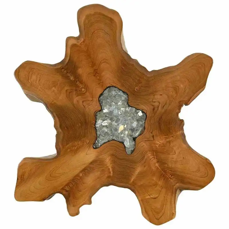 Table Basse Organique - Teck Massif et Résine, 60 à 70 × 45 cm