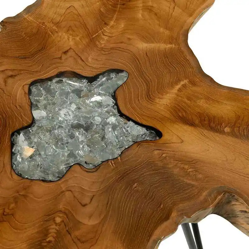 Table Basse Organique - Teck Massif et Résine, 60 à 70 × 45 cm