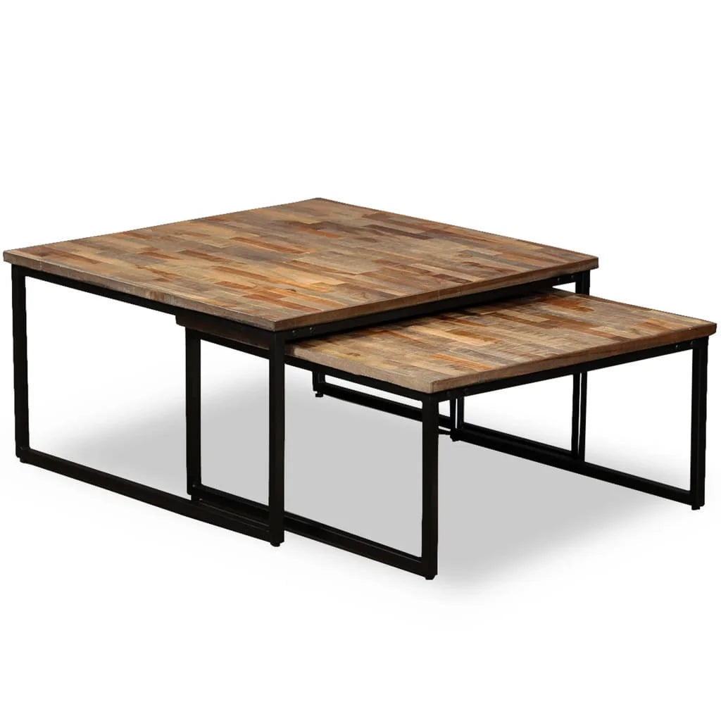 Tables Basses Gigognes - Teck Massif Recyclé, Lot de 2, 75 × 75 × 39 cm