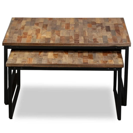 Tables Basses Gigognes - Teck Massif Recyclé, Lot de 2, 75 × 75 × 39 cm