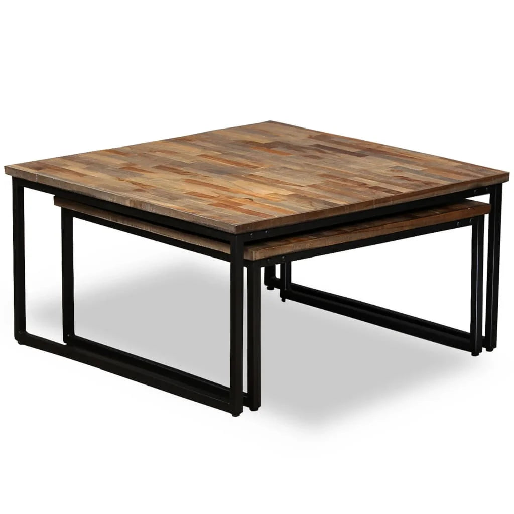 Tables Basses Gigognes - Teck Massif Recyclé, Lot de 2, 75 × 75 × 39 cm