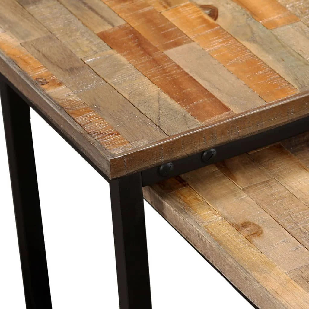 Tables Basses Gigognes - Teck Massif Recyclé, Lot de 2, 75 × 75 × 39 cm
