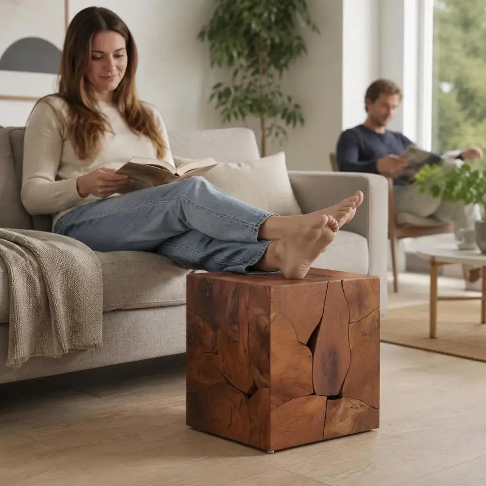 Tabouret Cube - Teck Massif, 40 × 40 × 45 cm (Futaie)
