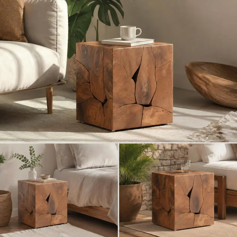 Tabouret Cube - Teck Massif, 40 × 40 × 45 cm (Futaie)