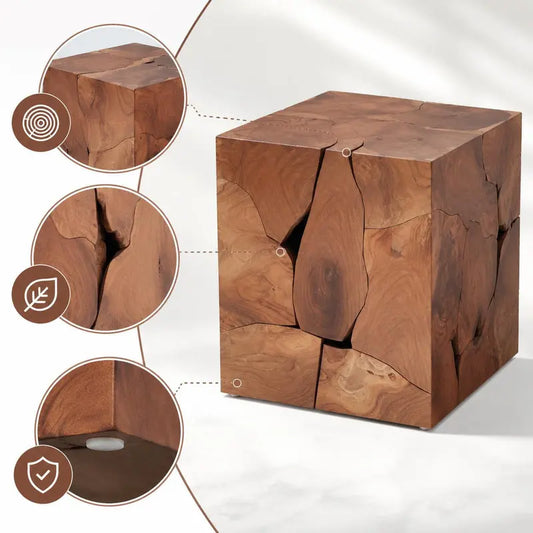 Tabouret Cube - Teck Massif, 40 × 40 × 45 cm (Futaie)