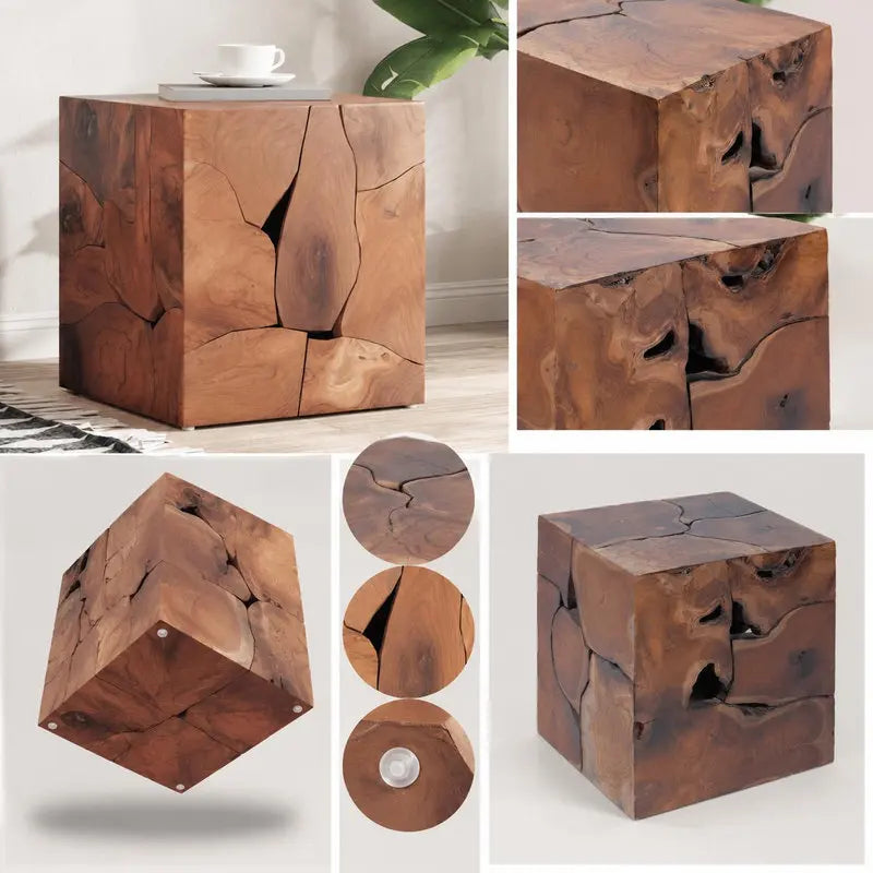 Tabouret Cube - Teck Massif, 40 × 40 × 45 cm (Futaie)