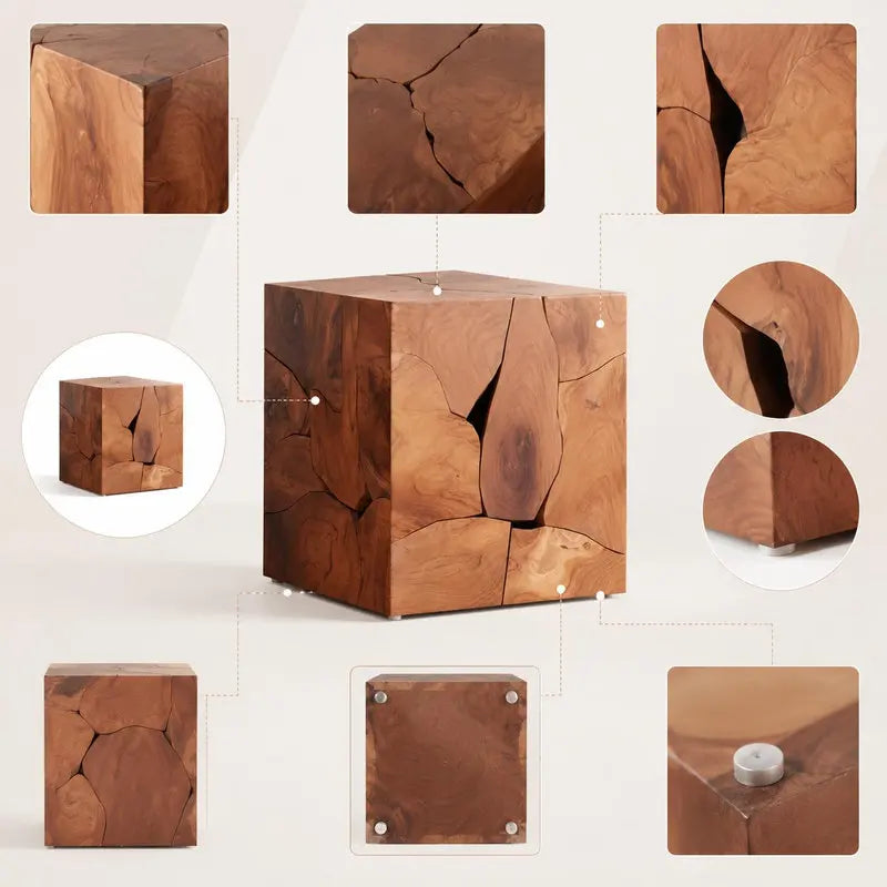 Tabouret Cube - Teck Massif, 40 × 40 × 45 cm (Futaie)